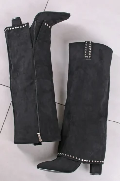 Online Wysokie buty na grubym obcasie India - czarne Kozaki|Botki