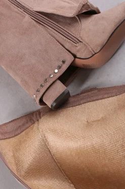 New Wysokie buty na grubym obcasie India - beżowe Kozaki|Botki