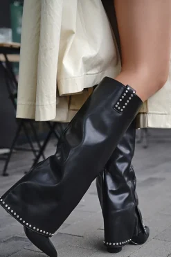 Hot Wysokie buty na grubym obcasie Sasha - czarne Kozaki|Botki