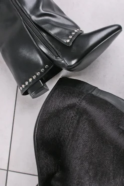 Hot Wysokie buty na grubym obcasie Sasha - czarne Kozaki|Botki