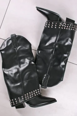 Wysokie buty z ćwiekami Allie - czarne Kozaki|Botki