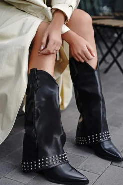 Wysokie buty z ćwiekami Allie - czarne Kozaki|Botki
