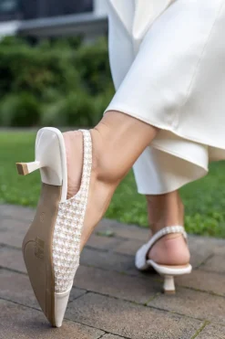 Clearance Wzorzyste czółenka na cienkim obcasie Olivia - jasnobeżowe Czółenka|Buty
