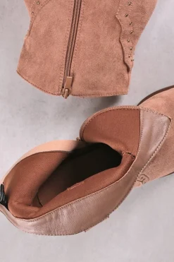 Clearance Zamszowe buty do kostek na grubym obcasie Arumia - brązowe Botki