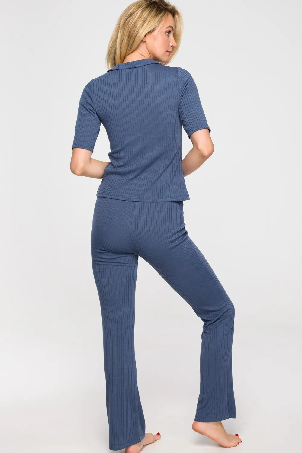 Discount Zapinana buzka z krótki rękawe - niebieka Odzież Casualowa|Bluzki