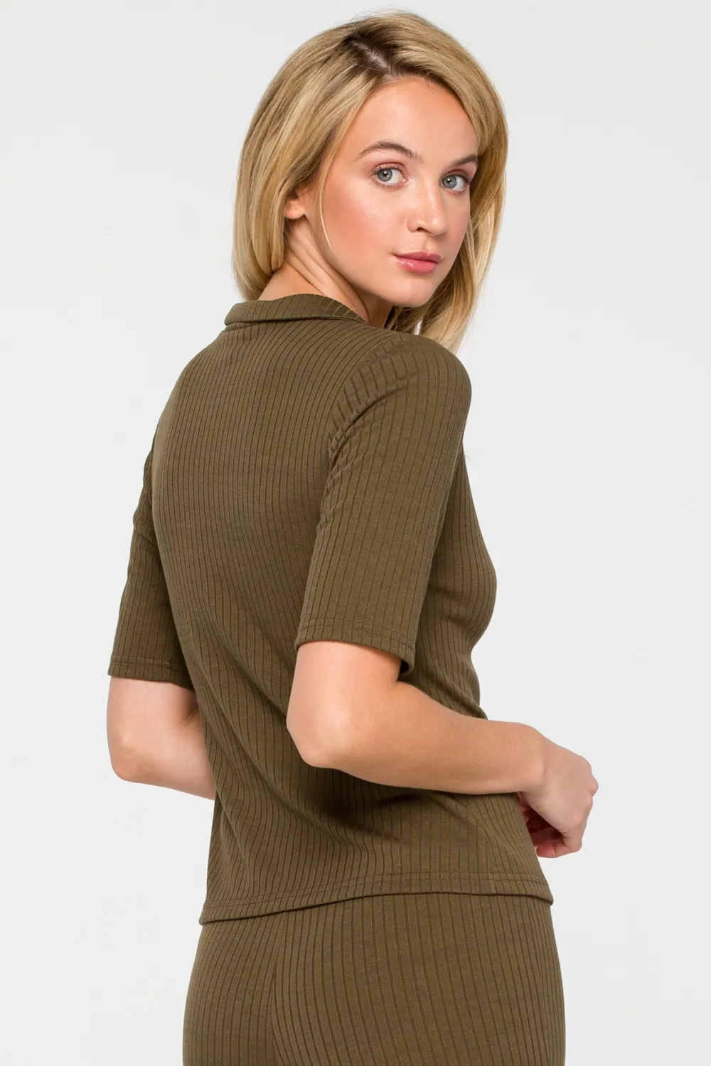 Sale Zapinana buzka z krótki rękawe - khaki Odzież Casualowa|Bluzki