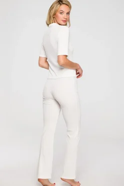 Outlet Zapinana buzka z krótki rękawe - ecru Odzież Casualowa|Bluzki