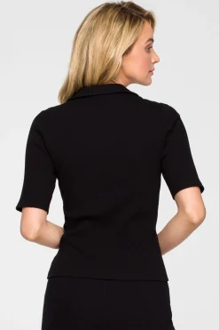 Discount Zapinana buzka z krótki rękawe - czarna Odzież Casualowa|Bluzki