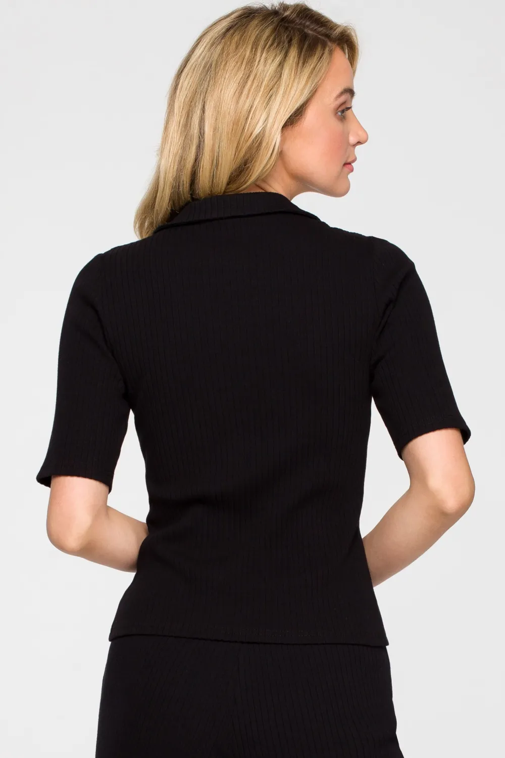 Discount Zapinana buzka z krótki rękawe - czarna Odzież Casualowa|Bluzki