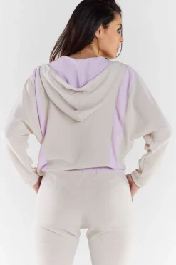 Sale Zauwana buza daka z kapture - beżowo-fioetowa Odzież Casualowa|Bluzy