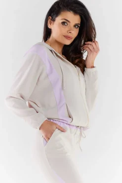 Sale Zauwana buza daka z kapture - beżowo-fioetowa Odzież Casualowa|Bluzy