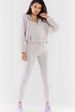 Sale Zauwana buza daka z kapture - beżowo-fioetowa Odzież Casualowa|Bluzy