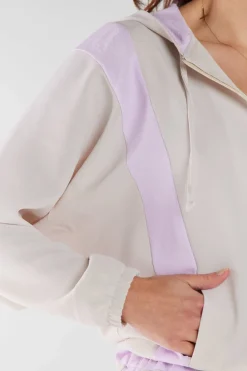Sale Zauwana buza daka z kapture - beżowo-fioetowa Odzież Casualowa|Bluzy