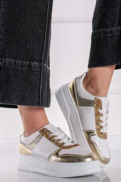 Outlet Złote trampki na platformie Drew - biało-złote Sneakersy